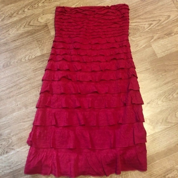 Express Women's‎ XXS Strapless Red Ruffled Dress - Picture 7 of 14